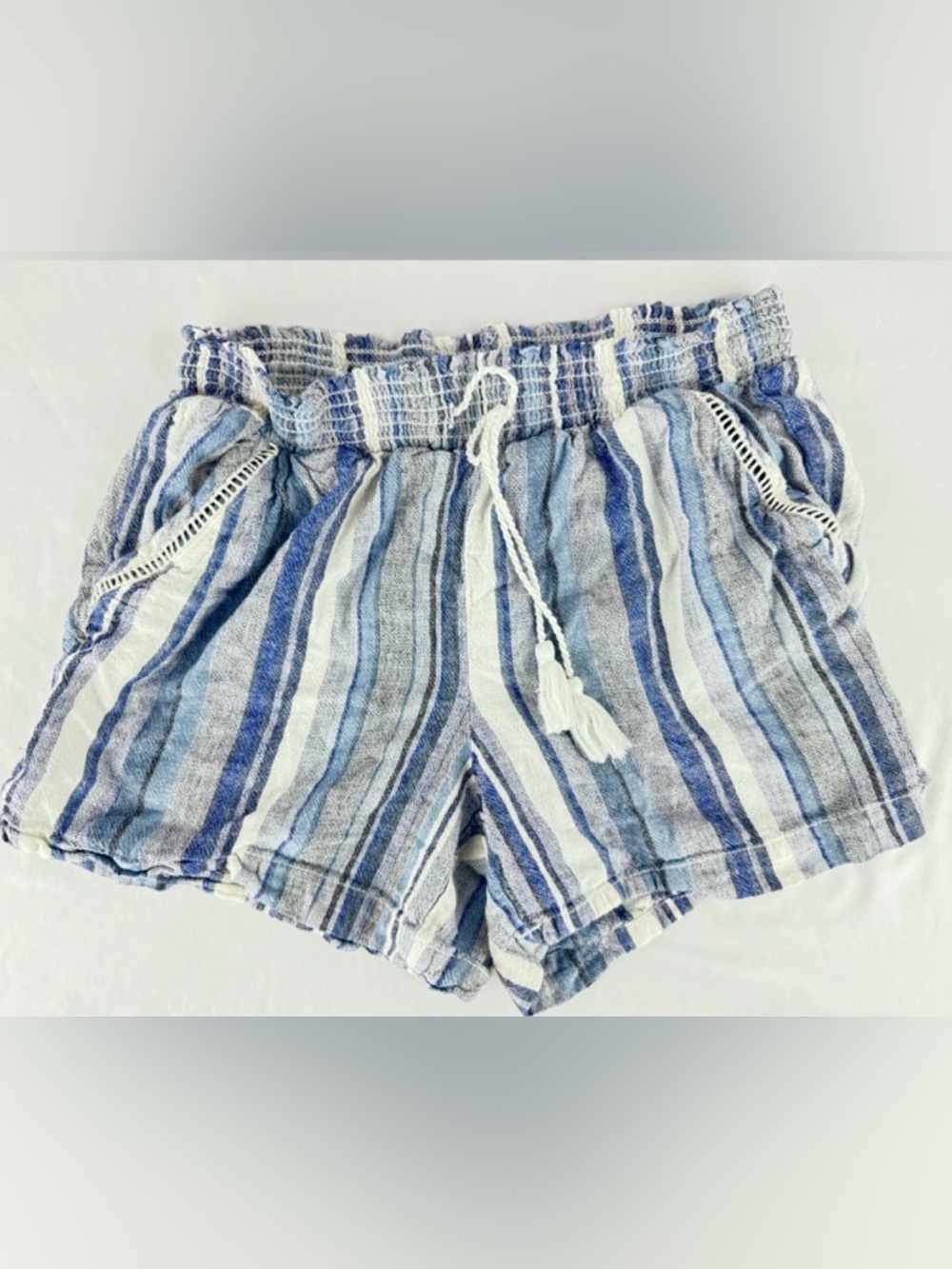 Briggs Blue and White Striped Shorts with Waist Tie